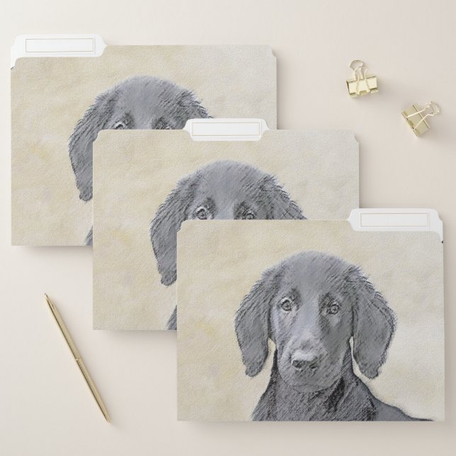 Flat-Coated Retriever Painting - Original Dog Art File Folder (Set)