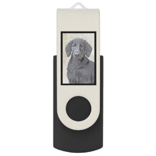 Flat-Coated Retriever Painting - Original Dog Art Flash Drive