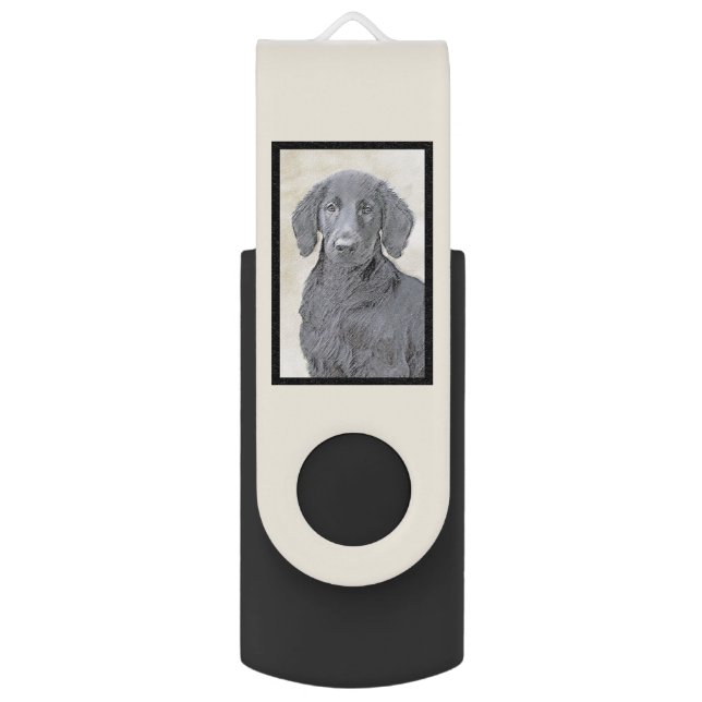 Flat-Coated Retriever Painting - Original Dog Art Flash Drive (Back (Vertical))