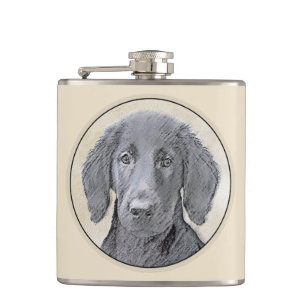 Flat-Coated Retriever Painting - Original Dog Art Flask