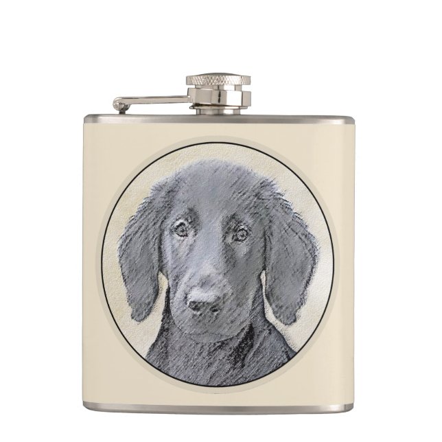 Flat-Coated Retriever Painting - Original Dog Art Flask (Front)