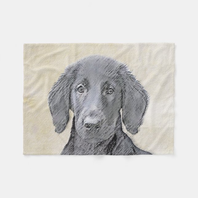 Flat-Coated Retriever Painting - Original Dog Art Fleece Blanket (Front (Horizontal))