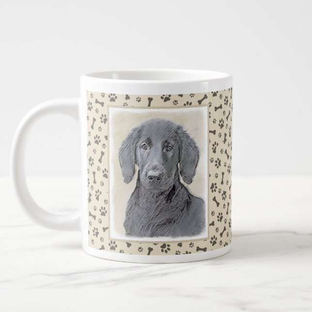 Flat-Coated Retriever Painting - Original Dog Art Giant Coffee Mug (Left)