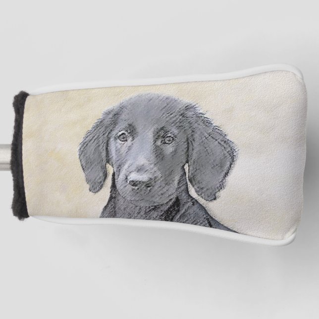 Flat-Coated Retriever Painting - Original Dog Art Golf Head Cover (Front)
