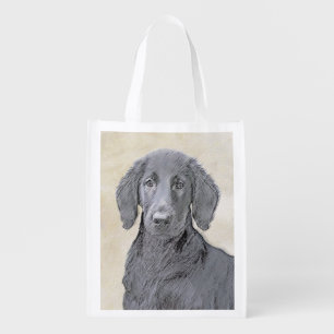 Flat-Coated Retriever Painting - Original Dog Art Grocery Bag