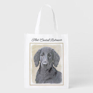 Flat-Coated Retriever Painting - Original Dog Art Grocery Bag