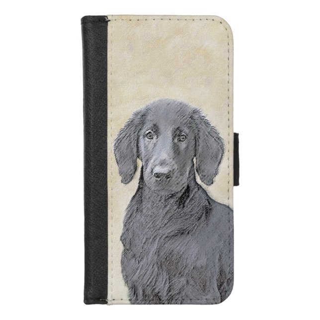 Flat-Coated Retriever Painting - Original Dog Art iPhone Wallet Case (Front)