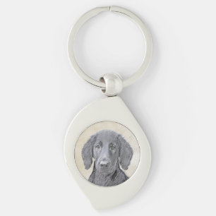 Flat-Coated Retriever Painting - Original Dog Art Keychain