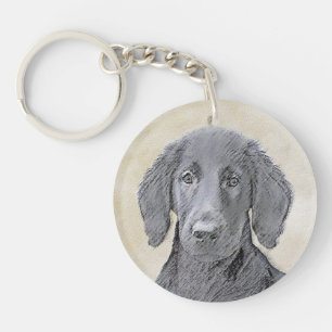 Flat-Coated Retriever Painting - Original Dog Art Keychain
