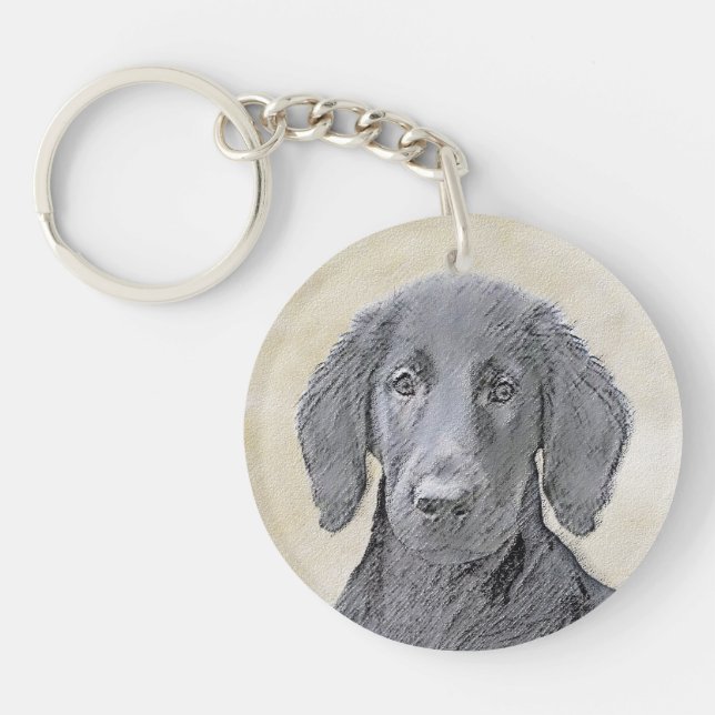 Flat-Coated Retriever Painting - Original Dog Art Keychain (Front)