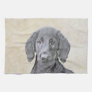 Flat-Coated Retriever Painting - Original Dog Art Kitchen Towel