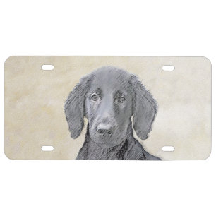 Flat-Coated Retriever Painting - Original Dog Art License Plate