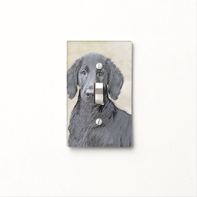 Flat-Coated Retriever Painting - Original Dog Art Light Switch Cover (In Situ)