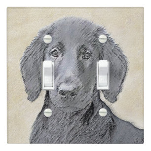 Flat-Coated Retriever Painting - Original Dog Art Light Switch Cover