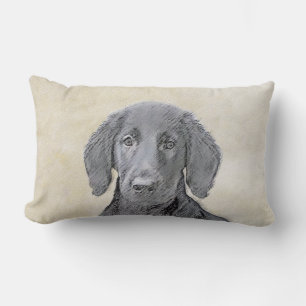 Flat-Coated Retriever Painting - Original Dog Art Lumbar Pillow