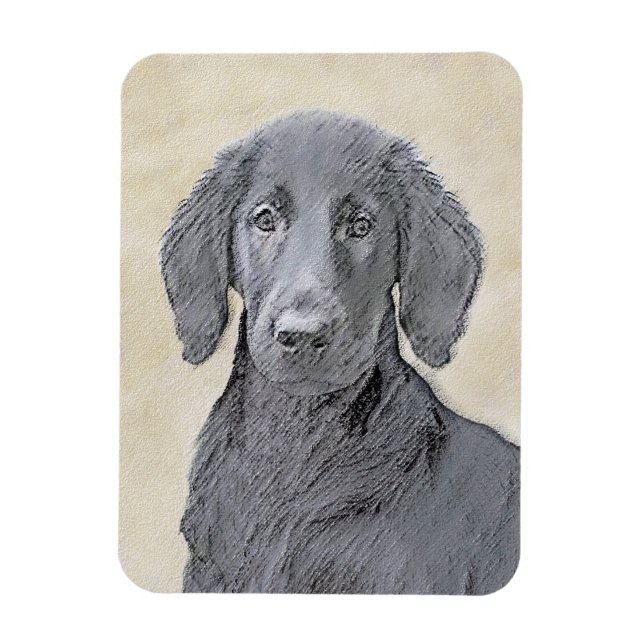 Flat-Coated Retriever Painting - Original Dog Art Magnet (Vertical)