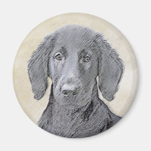 Flat-Coated Retriever Painting - Original Dog Art Magnet