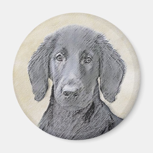 Flat-Coated Retriever Painting - Original Dog Art Magnet (Front)