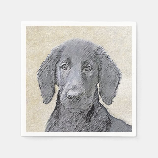 Flat-Coated Retriever Painting - Original Dog Art Napkins (Front)