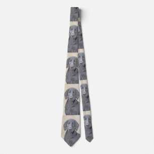 Flat-Coated Retriever Painting - Original Dog Art Neck Tie