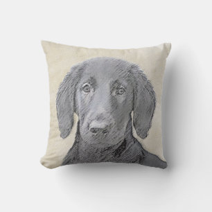 Flat-Coated Retriever Painting - Original Dog Art Outdoor Pillow