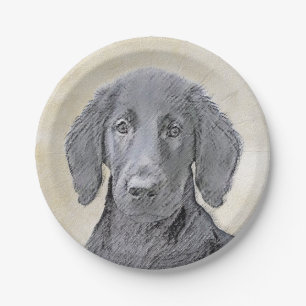 Flat-Coated Retriever Painting - Original Dog Art Paper Plates