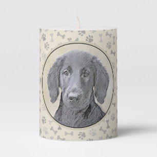 Flat-Coated Retriever Painting - Original Dog Art Pillar Candle