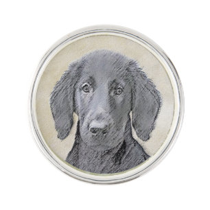 Flat-Coated Retriever Painting - Original Dog Art Pin