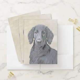 Flat-Coated Retriever Painting - Original Dog Art Pocket Folder