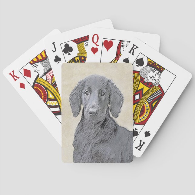 Flat-Coated Retriever Painting - Original Dog Art Poker Cards (Back)