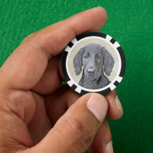 Flat-Coated Retriever Painting - Original Dog Art Poker Chips