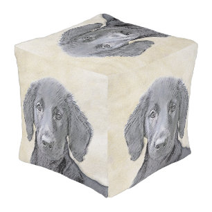 Flat-Coated Retriever Painting - Original Dog Art Pouf