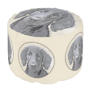 Flat-Coated Retriever Painting - Original Dog Art Pouf
