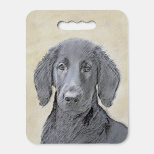 Flat-Coated Retriever Painting - Original Dog Art Seat Cushion