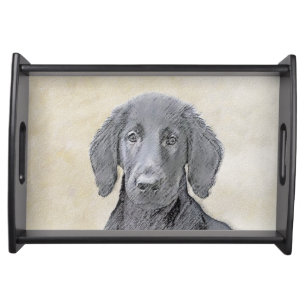 Flat-Coated Retriever Painting - Original Dog Art Serving Tray