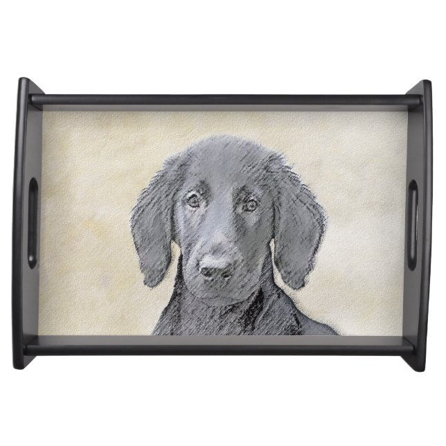 Flat-Coated Retriever Painting - Original Dog Art Serving Tray (Front)