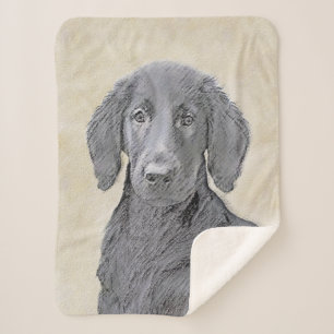 Flat-Coated Retriever Painting - Original Dog Art Sherpa Blanket