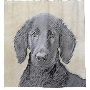 Flat-Coated Retriever Painting - Original Dog Art Shower Curtain