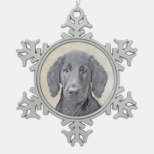Flat_Coated Retriever Painting _ Original Dog Art Snowflake Pewter Christmas Ornament