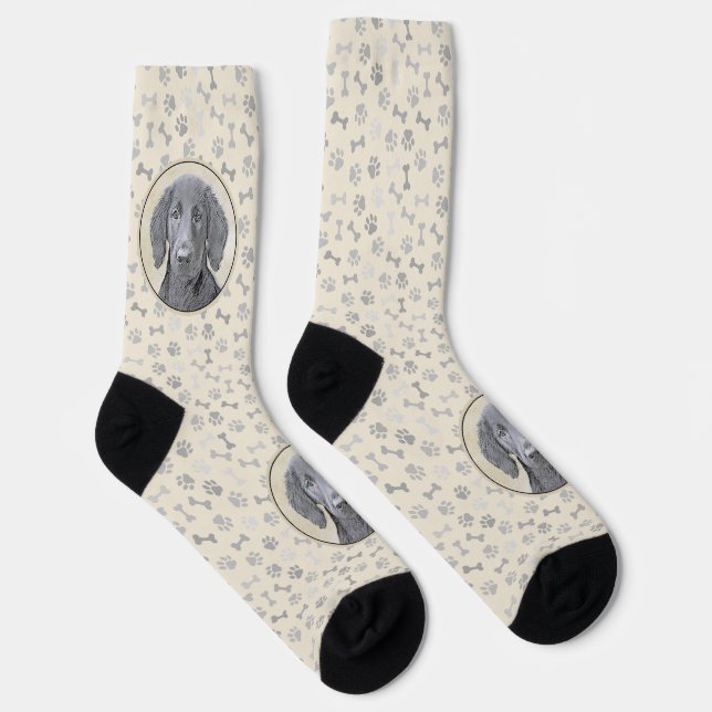 Flat-Coated Retriever Painting - Original Dog Art Socks (Right)