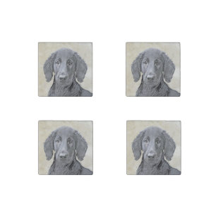 Flat-Coated Retriever Painting - Original Dog Art Stone Magnet