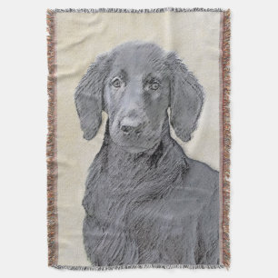 Flat-Coated Retriever Painting - Original Dog Art Throw Blanket
