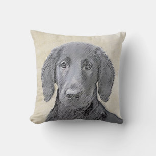 Flat-Coated Retriever Painting - Original Dog Art Throw Pillow