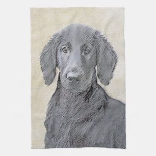 Flat-Coated Retriever Painting - Original Dog Art Towel