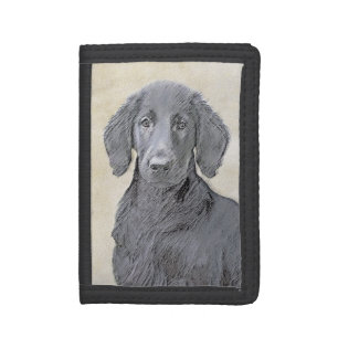 Flat-Coated Retriever Painting - Original Dog Art Trifold Wallet