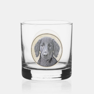 Flat-Coated Retriever Painting - Original Dog Art Whiskey Glass