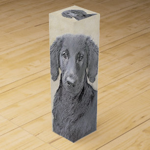 Flat-Coated Retriever Painting - Original Dog Art Wine Box