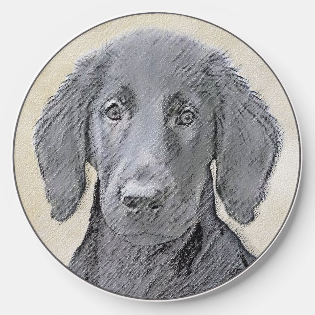 Flat-Coated Retriever Painting - Original Dog Art Wireless Charger (Front)