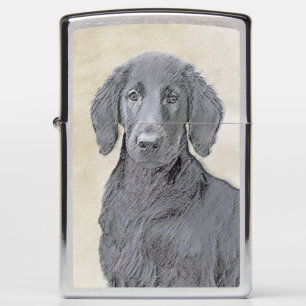 Flat-Coated Retriever Painting - Original Dog Art Zippo Lighter