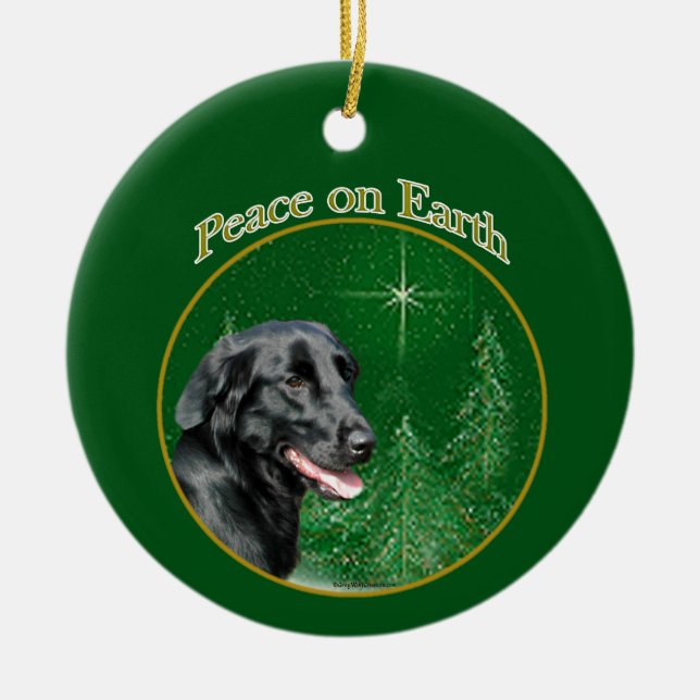 Flat-Coated Retriever Peace Keychain Ceramic Ornament (Front)